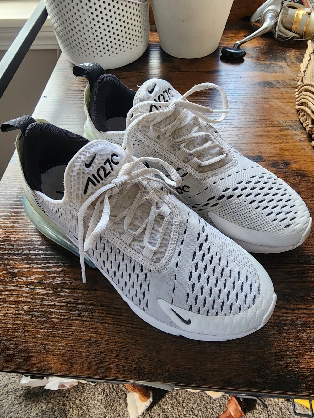 Nike Air Max 270 AH6789-100 White/Black Low Top Lace Up Womens Size 8
